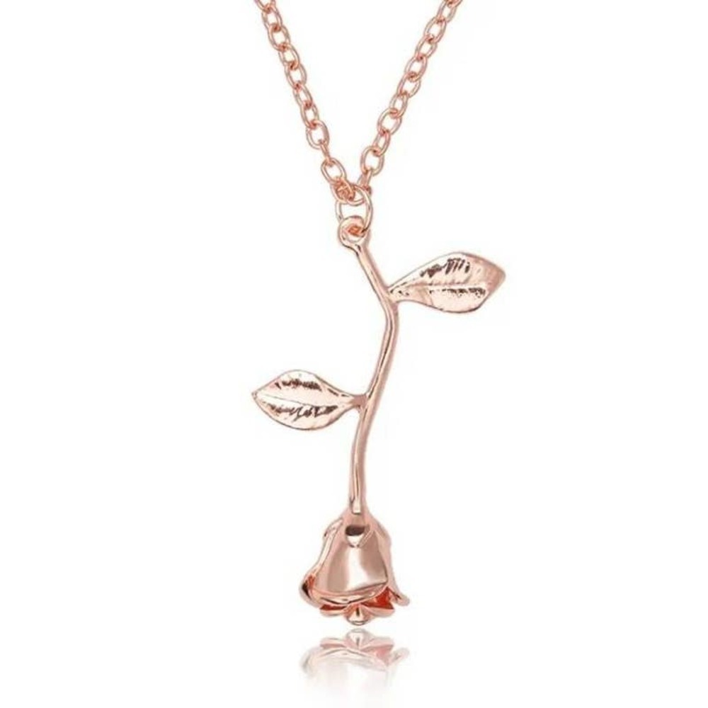 HANGING Rose Stem Rose Gold Necklace